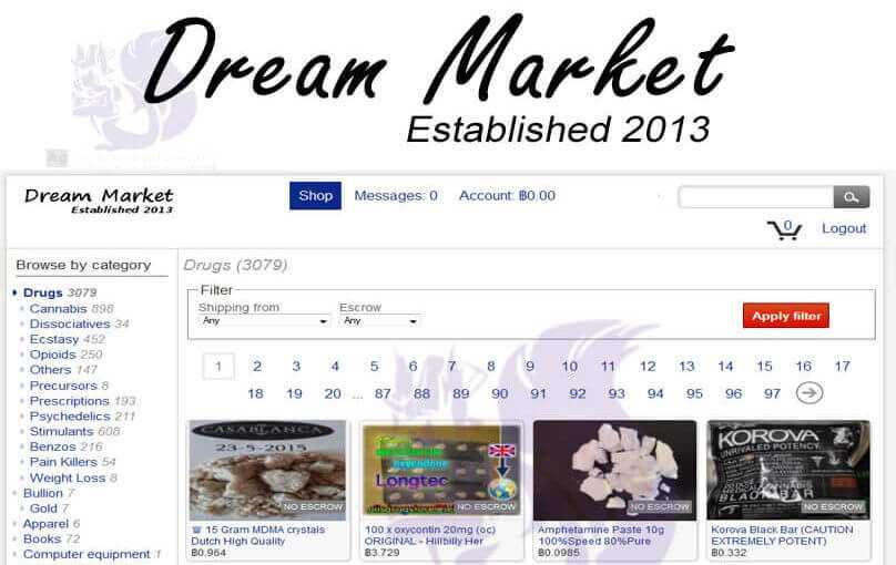 screenshot of dream market , dark web markets